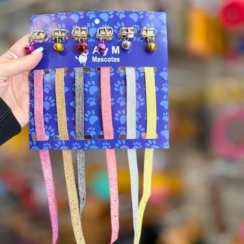 COLLAR ELASTIZADO CON BRILLOS GATO AYM X UNIDAD